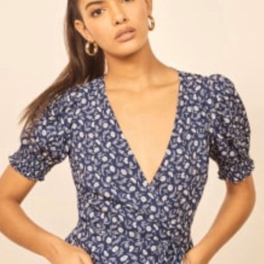 Reformation Blue Wrap Top